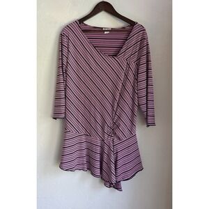 Vintage 90s Y2K Tunic Top 2X Plus Fairy Grunge Goth Emo Punk Striped Asymmetric